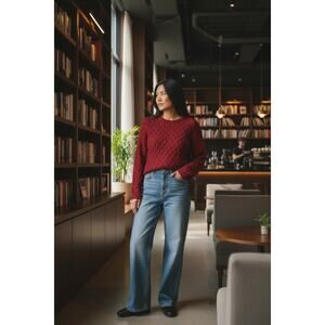 Vintage Red Cable Knit Sweater – Medium Cozy Luxe Cotton Pullover Retro